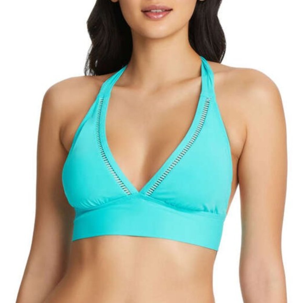 BLEU Rod Beattie Behind the Seams Halter Bikini Swim‎ Top Wave Runner Blue 4